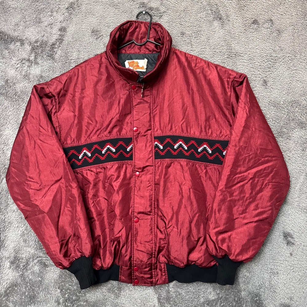 Vintage Comfy Casuals Southwestern Puffer Jacket Burgundy Red Made in USA XL